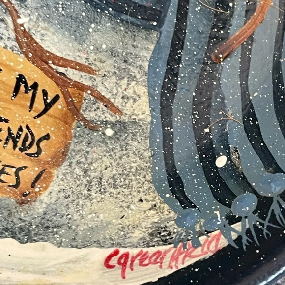 Snowman Wooden Teakwood Bowl Handpainted - Picture 2 of 6